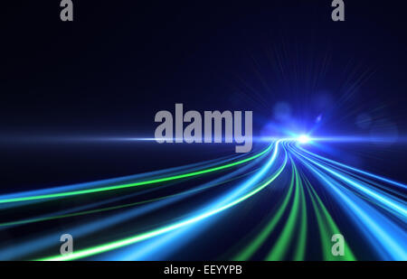 Background with defocused lights and glowing stripes Stock Photo