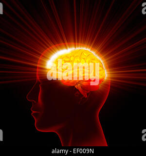 Man head with shining brain Stock Photo