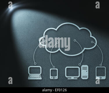 Cloud Computing drawing in spot of light Stock Photo