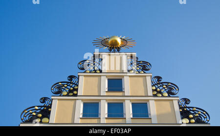 Gable of the house Sun in Rostock. Stock Photo