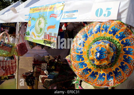 Hats, bags, dresses and other items was made from recycled plastic pouch and empty juice bag was exhibited in “Zero Waste Fair” in Quezon Memorial Circle, Quezon City. January is a Zero Waste Month base on the proclamation 760 of President Aquino and various environmental groups exhibited their recycled product in “Zero Waste Fair”. © Gregorio B. Dantes Jr./Pacific Press/Alamy Live News Stock Photo