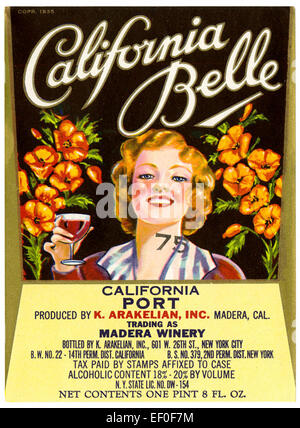 Wine label, K. Arakelian Inc., California Belle, California Port, Madera Winery Stock Photo