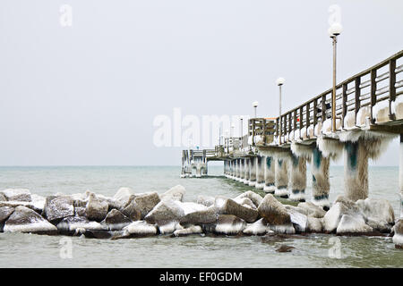 Wustrow pier in the winter. Stock Photo