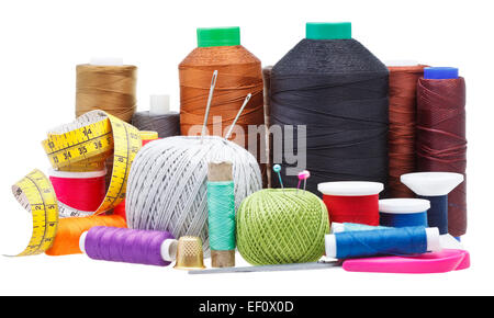 set of sewing objects isolated on white background Stock Photo