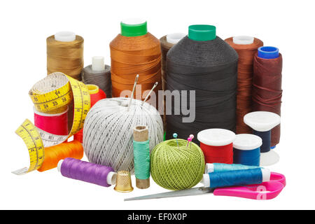 various sewing objects isolated on white background Stock Photo