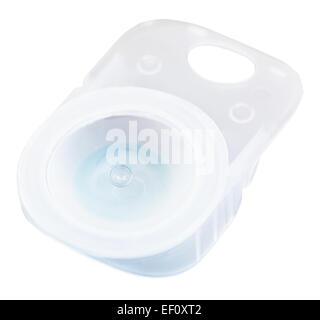 plastic case with solution and contact lens isolated on white background Stock Photo