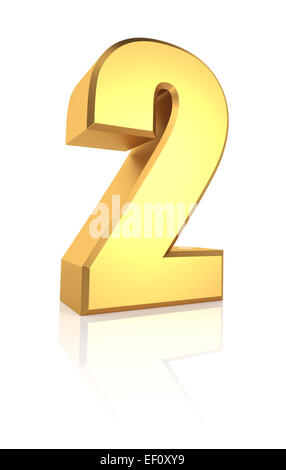 3d rendering golden number 2 isolated on white background Stock Photo