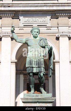 Statue of emperor Constantine in front St. Lawrence Cathedral in Milan Stock Photo