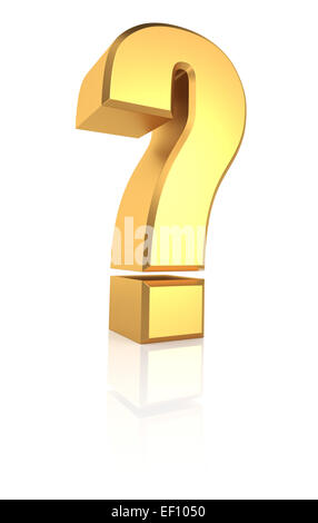 Golden question symbol isolated on white background. 3d render Stock Photo