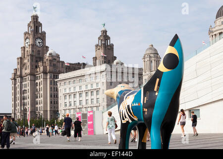 Superlambanana sculpture on Liverpool Waterfront with 'Cunard Building' and 'Liver Building', Liverpool, England, UK Stock Photo