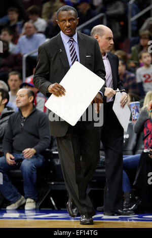 January 23, 2015: Toronto Raptors head coach Dwane Casey looks on during the NBA game between the Toronto Raptors and the Philadelphia 76ers at the Wells Fargo Center in Philadelphia, Pennsylvania. The Toronto Raptors won 91-86. Stock Photo