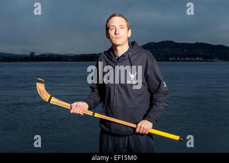 Scotland shinty player and musician Gary Innes near Inverness.  Photocall ahead of the Shinty / Hurling Internationals 2014.