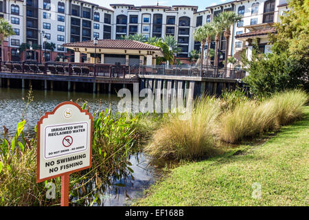 Orlando Florida,International Drive,Sheraton Vistana Villages Resort Villas,rental,hotel,fountain,man-made lake,property,irrigated with reclaimed wate Stock Photo