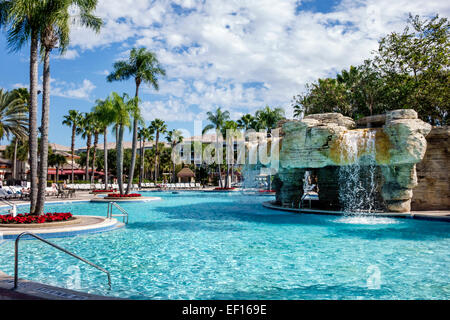 Orlando Florida,International Drive,Sheraton Vistana Villages Resort Villas,rental,hotel,swimming pool area,man-made waterfall,FL141121016 Stock Photo