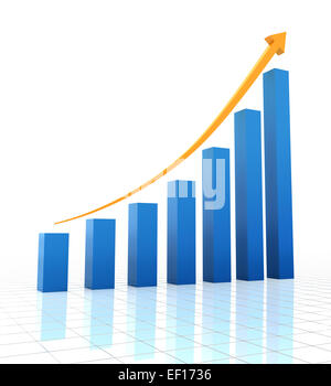 3D. Blue rising arrow, profit bar graph and shield with multiple ...