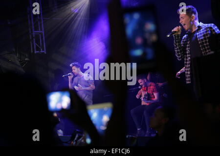 02 Academy, London, UK. 24th January, 2015. Stereo Kicks were finalist in the 2014 X Factor TV talent show getting booted out after being eliminated in week 8 against Lauren Platt.  The band finished 5th overall in the competition.  Pictured live onstage. Credit:  David Stock/Alamy Live News Stock Photo