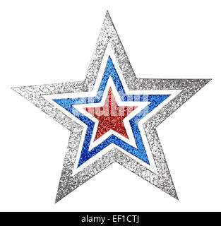 Silver Blue Red Glittering star cutout Stock Photo