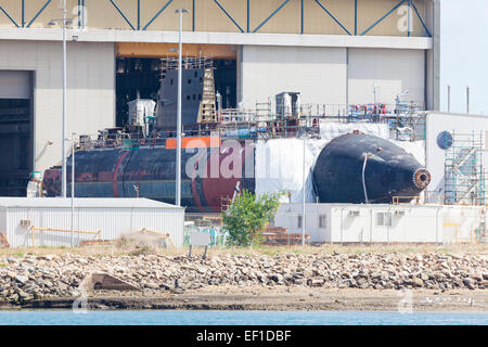 Submarine under construction in a naval shipyard Stock Photo