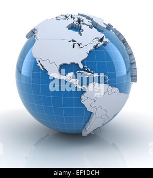 Globe with extruded continents, north and south america regions Stock Photo