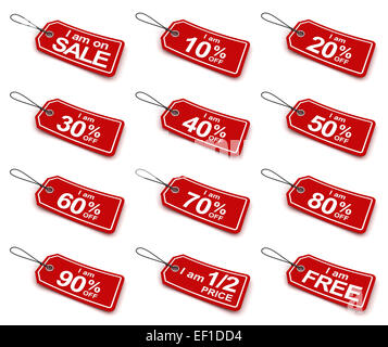 Sale tags with different discounts, 3d render Stock Photo