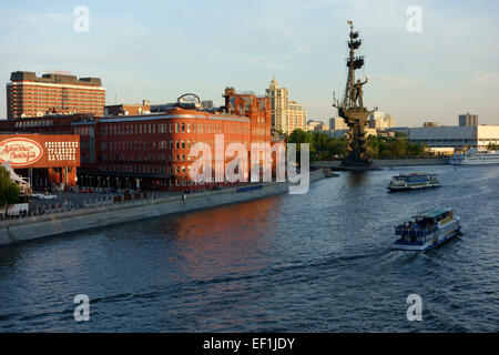 Monument to Peter the Great and former Red October Chocolate factory, Moscow, Russia Stock Photo