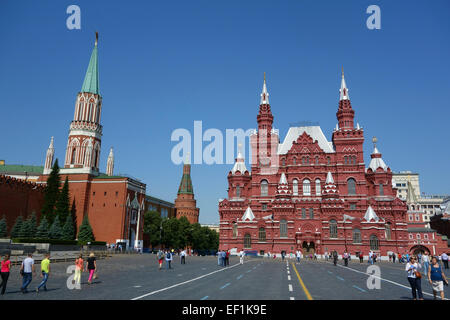 The State Historical Museum and the Nikolskaya Tower of the Kremlin, Red Square, Moscow, Russia Stock Photo