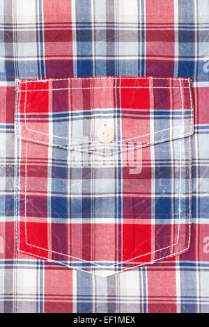 Pocket on men shirt in red and blue check Stock Photo