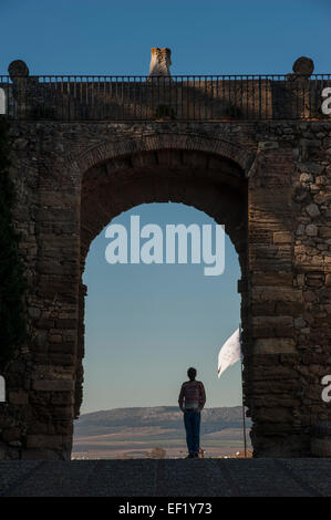 Statue of Pedro Espinosa in the Plaza de Santa Maria with a pavement cafe  and the giants arch to the rear, Antequera, Spain Stock Photo - Alamy