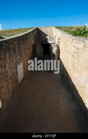 Entrance to the Dolmen de Viera,  a megalithic burial mound located near Antequera, Málaga, Spain. Stock Photo
