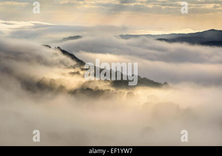 Mist & low cloud over Doon of Castramont and the Fleet Valley, Gatehouse of Fleet, Dumfries & Galloway, Scotland Stock Photo