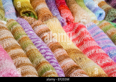 woolen colorful gentle folded shawls (scarfs) Stock Photo