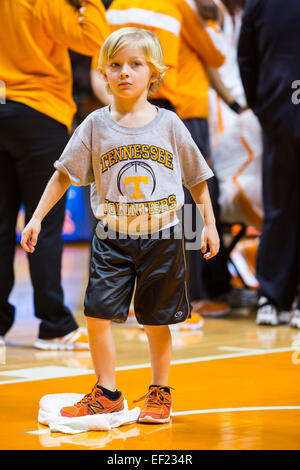 January 24, 2015: Tennessee Volunteers bally boy cleans the court during the NCAA basketball game between the University of Tennessee Volunteers and the Texas A&M Aggies at Thompson Boling Arena in Knoxville TN Stock Photo