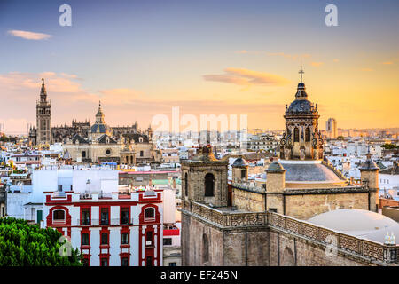 Seville, Spain city skyline at dusk. Stock Photo