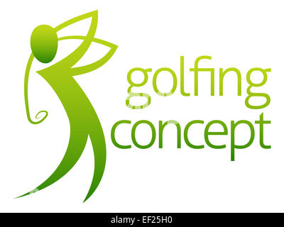 A conceptual illustration of a golfer golfing swinging his club Stock Photo