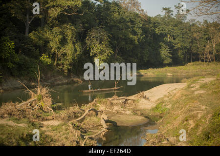 Boaters on the Rapti River - Chitwan National Park, Nepal Stock Photo