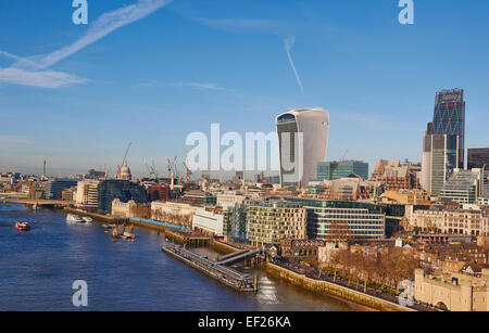 Panoramic view of London Skyline including the futuristic 'Walkie Talkie' and 'Cheese Grater' buildings England Europe Stock Photo
