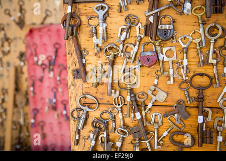 Keys on display at Marché aux Puces de Saint-Ouen, the world-famous Flea Market, Paris France Stock Photo