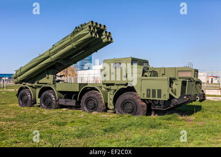 The 9K58 Smerch 300mm Multiple Launch Rocket System (MLRS) in Togliatti Technical museum Stock Photo