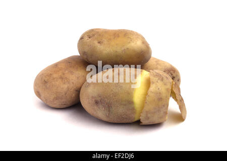 Peeled fresh potato close up isolated on white Stock Photo