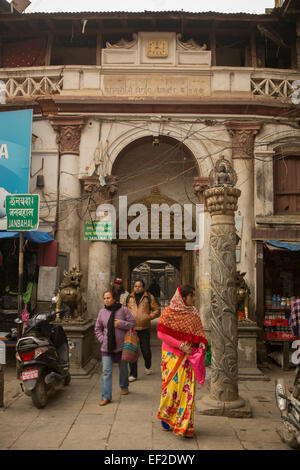 Exterior Temple (sign says all religions welcome), Kathmandu, Nepal. Stock Photo