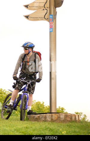 Coast to coast cyclist, Tynemouth Stock Photo