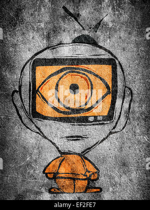 man with Television in his head illustration Stock Photo