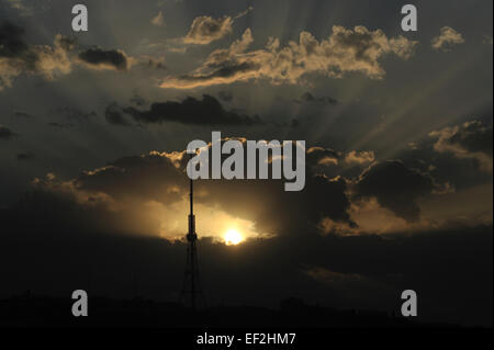 TV tower at sunset, Yerevan, Armenia Stock Photo