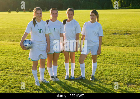 Girls on a soccer field Stock Photo