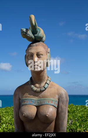 Statue, Ixchel, Maya Goddess of the Moon and Fertility, Punta Sur, Isla Mujeres, Quintana Roo, Mexico Stock Photo