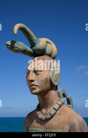 Statue, Ixchel, Maya Goddess of the Moon and Fertility, Punta Sur, Isla Mujeres, Quintana Roo, Mexico Stock Photo