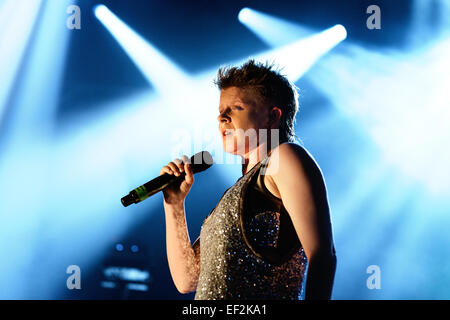 BARCELONA - JUN 13: Royksopp & Robyn (electronic band from Sweden and Norway) performs at Sonar Festival. Stock Photo