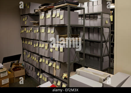 File storage containers stacked in office file room - USA Stock Photo