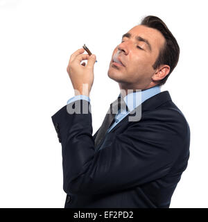 man businessman smoking drugs isolated studio on white background Stock Photo