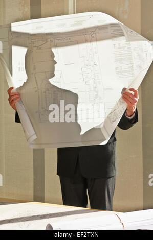 Architect looking at blueprint Stock Photo